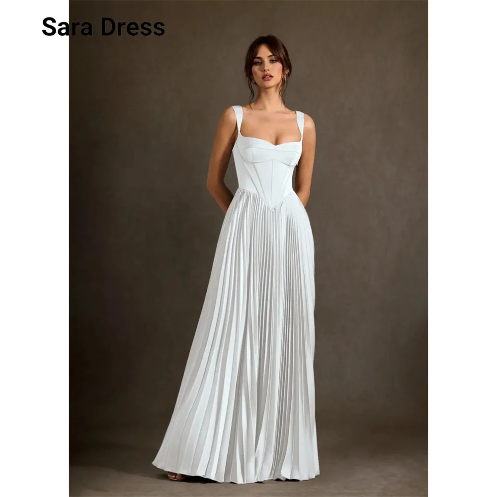 

Sara Custom White A Line Spaghetti Straps Sleeveless Elegant Party Dress for Women Luxury Luxury Women's Evening Dresses Prom