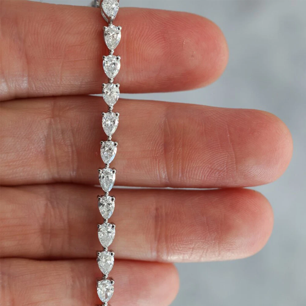 3*5mm Pear Cut D Color Full Moissanite Tennis Bracelet for Women Men 925 Sterling Silver Waterdrop Shape Hand Chain Fine Jewelry