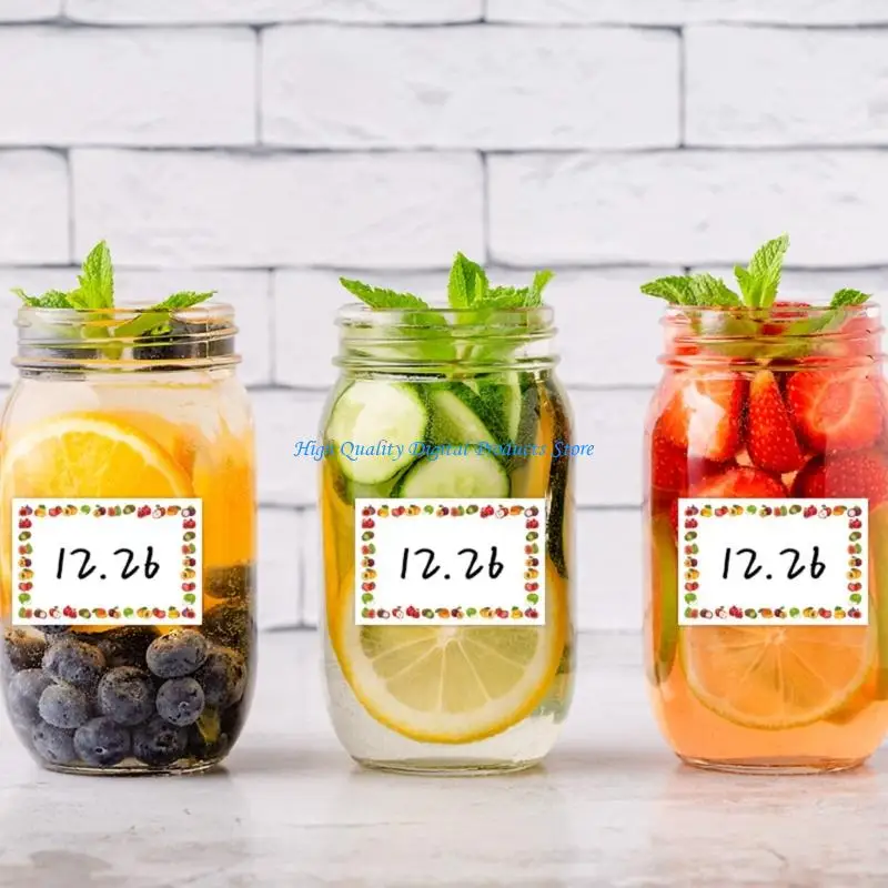 U2JE 100Pcs Fruit Pattern Sticker Adhesive Container Labels Freezer Labels For Bottles Jar Scrapbooking School Project