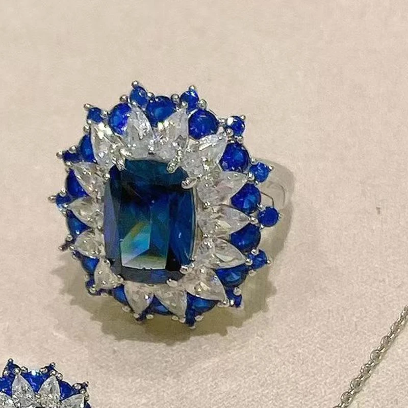 KQDANCE 925 Sterling Silver Synthetic Emerald Green Sapphire Blue Gemstone Sunflower Rings For Women Party Party Fine Jewelry