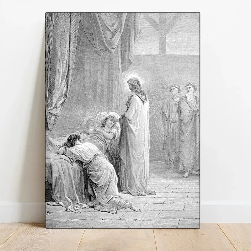 Gustave Dore Vintage Classic Artwork Jacob Wrestles The Angel Poster Canvas Painting Wall Art Pictures for Living Room Decor