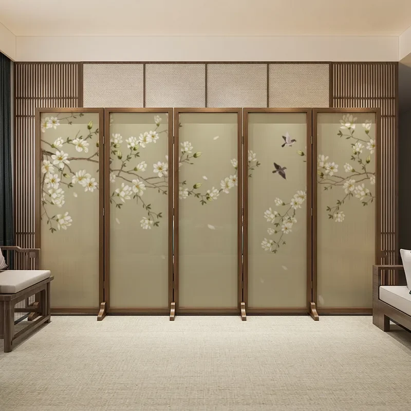 for New Chinese Style Solid Wood Folding Screen Partition for Living Room Entrance Wall Mobile Room Divider with Simple