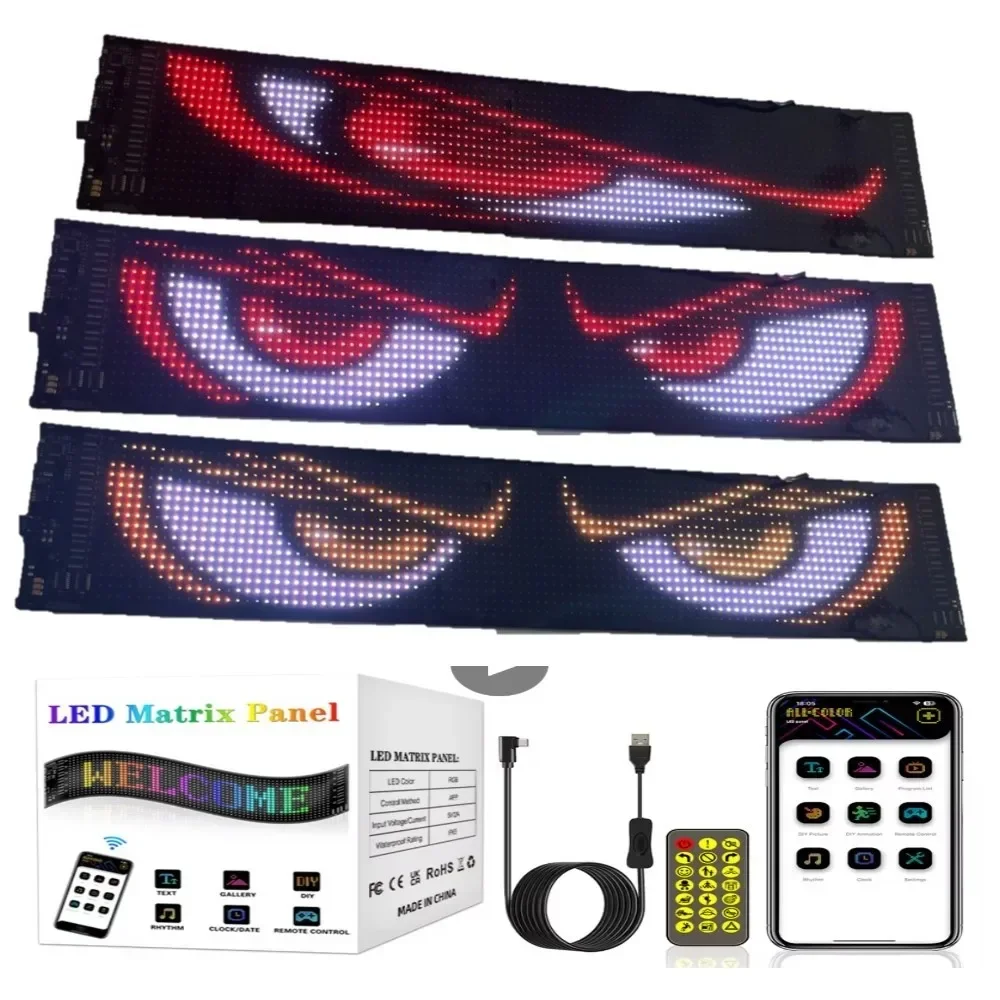 Car LED Flexible Screen,USB 5V Matrix Pixel Panel RGB Pattern Graffiti Scrolling Text Animation Display Car Shop with APP.