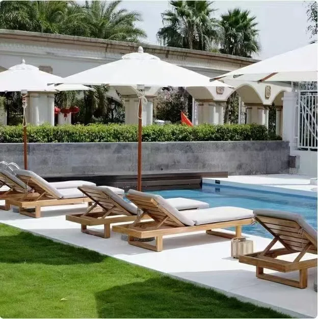 Outdoor seaside swimming pool leisure solid wood beach chair outdoor teak deck chair folding chair villa