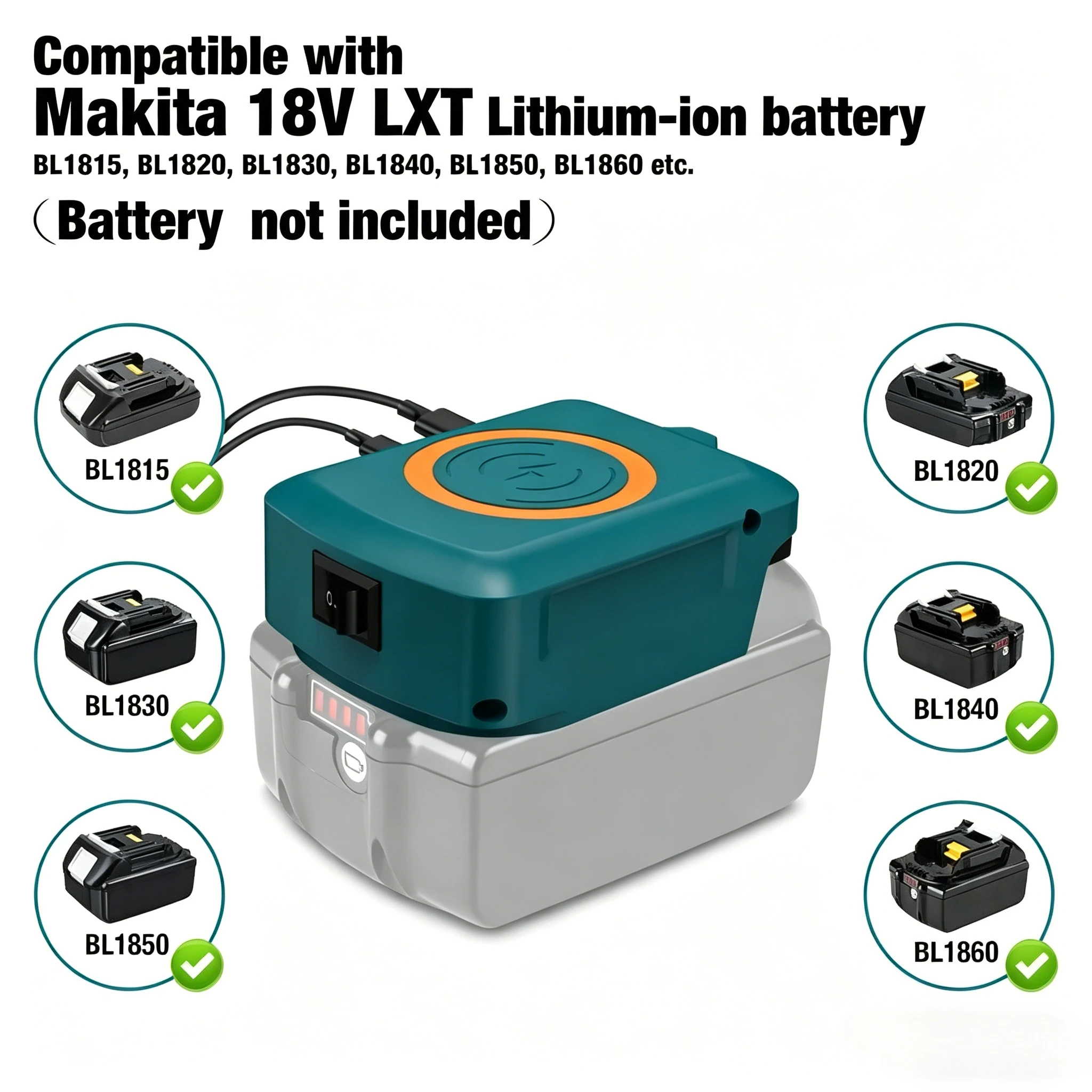 

15W Wireless Charger Adapter for Makita 18v Battery Charging Station Adapter for Phone with USB and Type-C Output