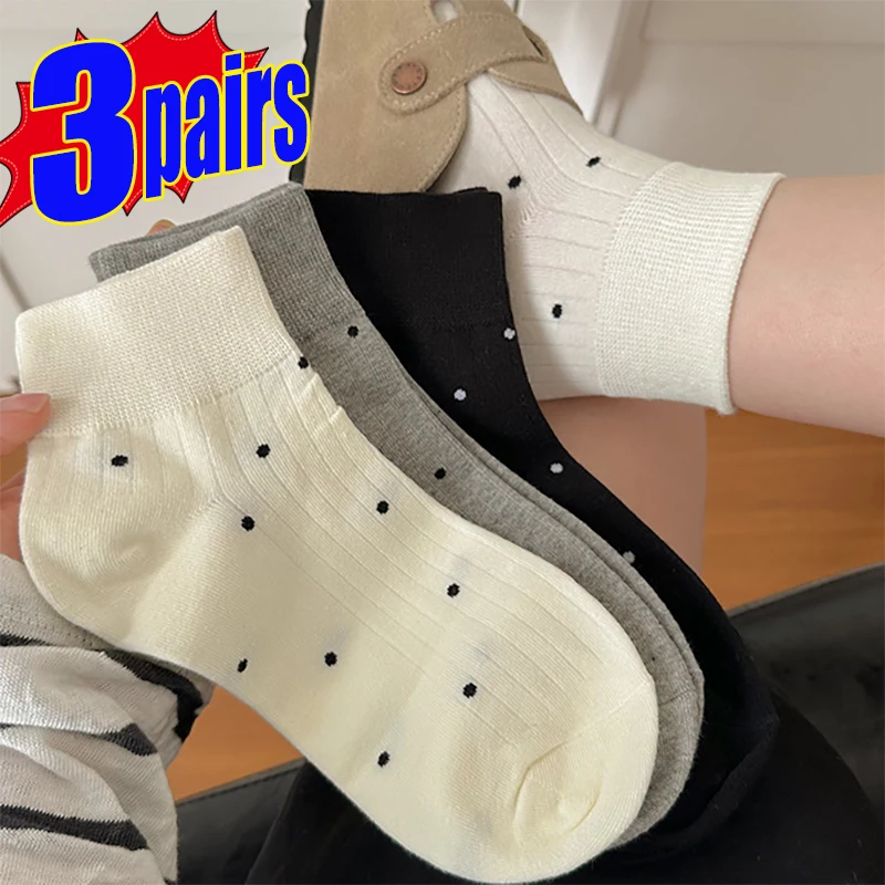 3pairs Fashion Dot Mid Length Stocking Fashion Polka Dot Socks Black White Spotted Sock Spring Summer Trend Girl Sox Hosiery