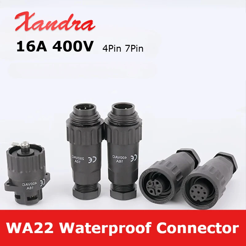 Industrial Grade Aviation Plugs WA22 4Pin Screwing Wire Plug Socket Waterproof IP67 7Pin Male Female Soldering Cable Connector