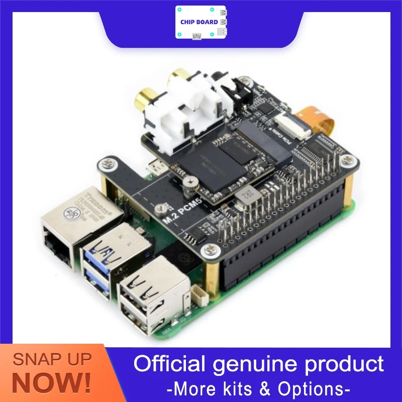 

Waveshare Raspberry Pi M.2 PCIe HAT, NVMe SSD Compatible, I2S Audio Output, 3.5mm & RCA Ports, No Driver Required