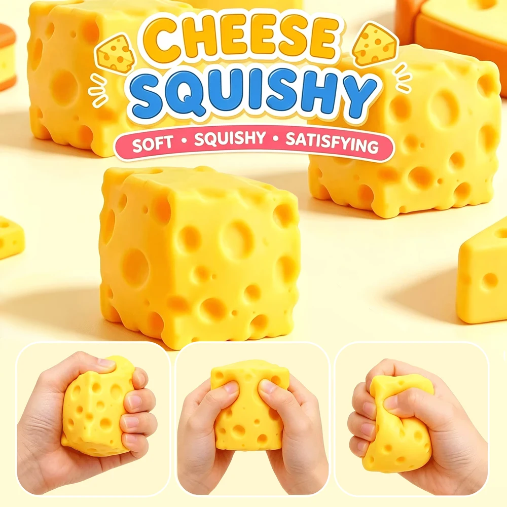 Jouet anti-stress en forme de cube de fromage croustillant de 5 cm, boule souple rebondissante pour soulager l'anxiété, jouet sensoriel pour adultes, TDAH, autisme, cadeau