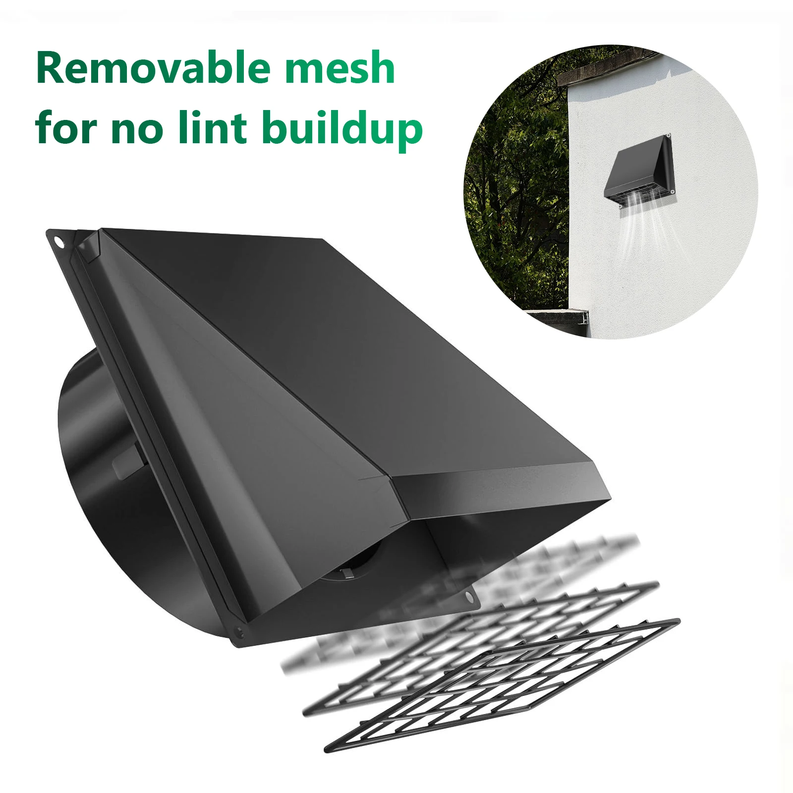 

4 Inch Wall Mount Extractor Vent with Removable Mesh Wall Vent Exhaust Vent Cover Metal Exterior Vent Cover for House