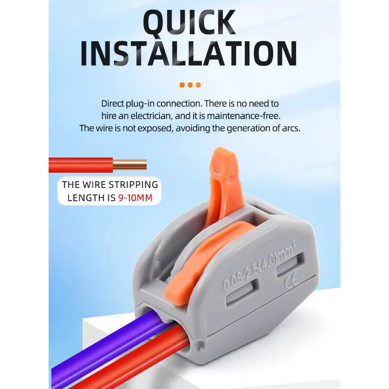 Lever-Type Quick Wire Connector Tool-Free Push-In 2-8 Position PC/Cu Core Anti-Corro High-Conduc, Reusable AWG22-12 Home/Indust