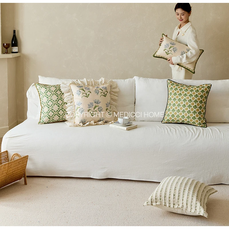 Medicci Home French Pastoral Blooming Flowers Lumbar Pillow Cover 30x50cm Luxury Blend Fabric Texture Cushion Case For Bed Sofa