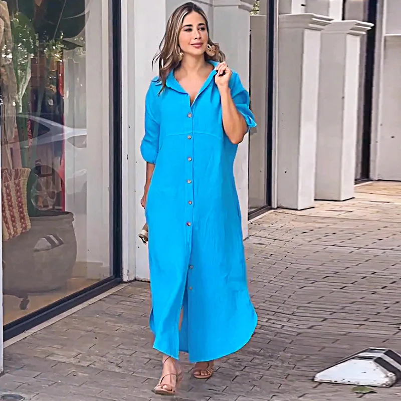 HMR-New Independent Station Autumn and Winter Loose Casual Solid Color Long Shirt Dress Women's Clothing