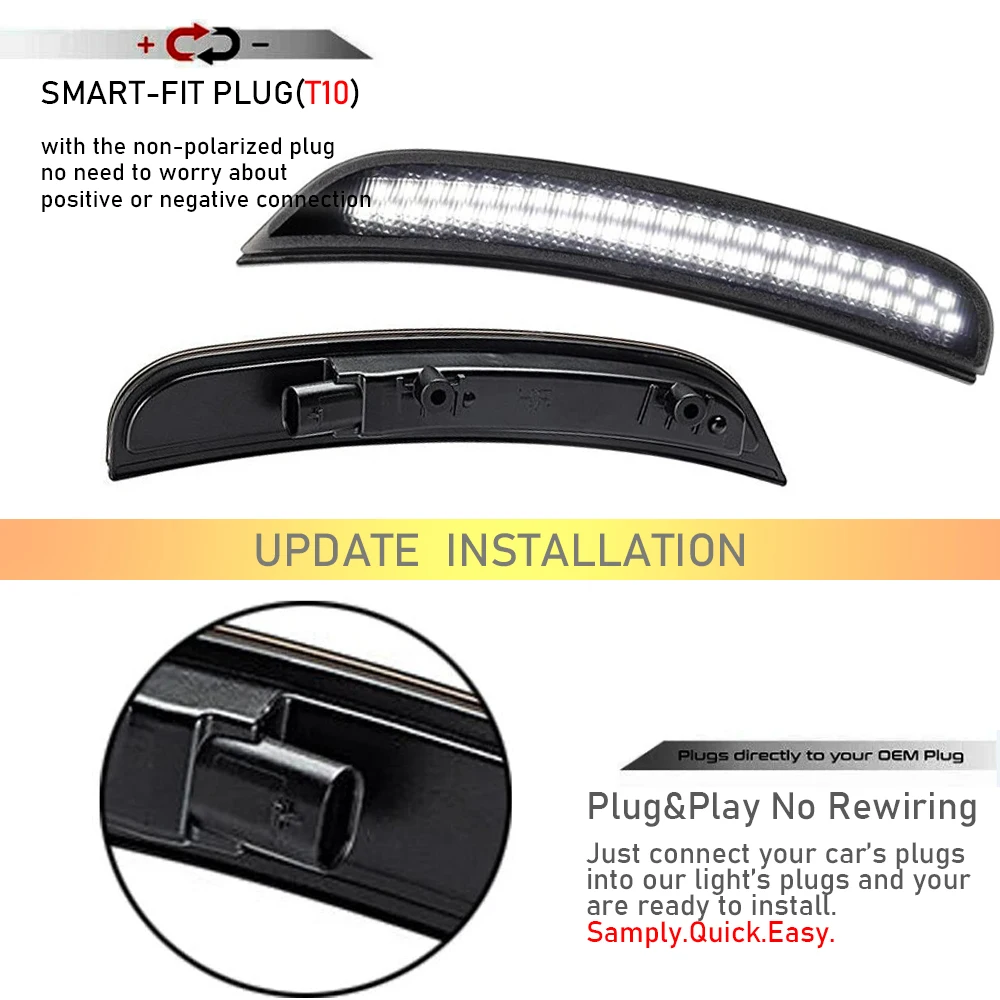Smoked Lens LED Side Marker Bumper Light For Dodge Charger 2015-2023 White Indicator Lamp OEM#68214127AA