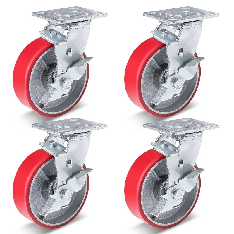 (4 Swivel & Brakes)6 Inch Industrial Casters   Casters with Brakes 4800 Lbs, Plate Swivel Casters for Toolbox Workbench