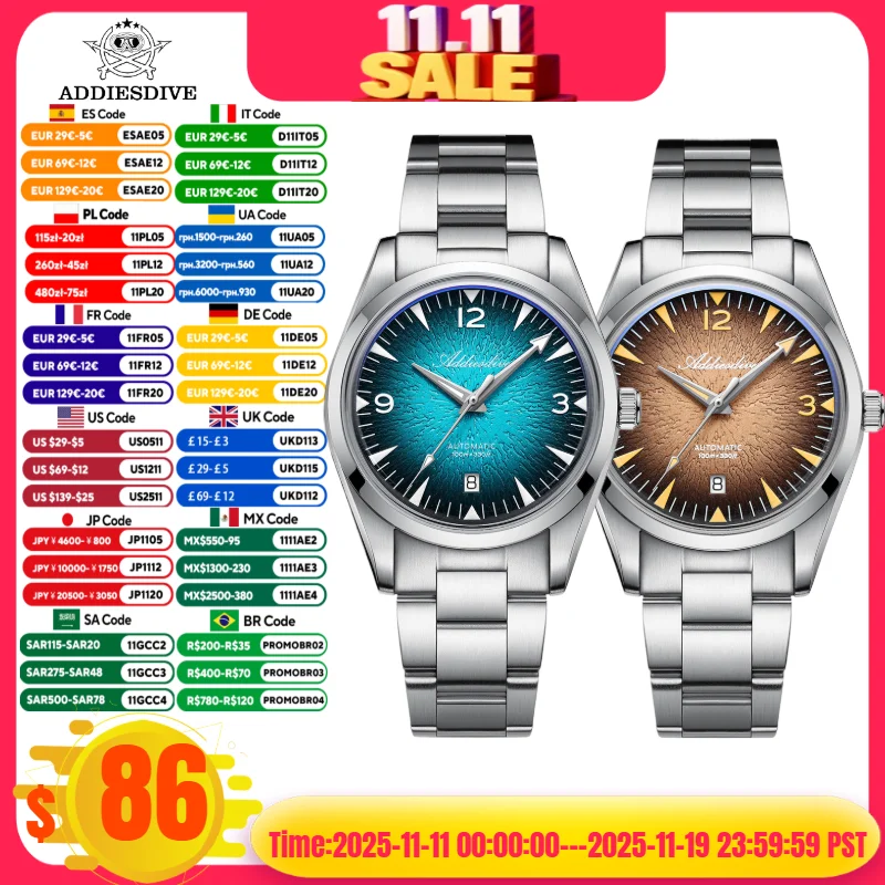 

ADDIESDIVE reloj Watch For Men TOP Luminous 100M Waterproof AD2508 316L Stainless Steel 8215 Movement Automatic Mechanical Watch