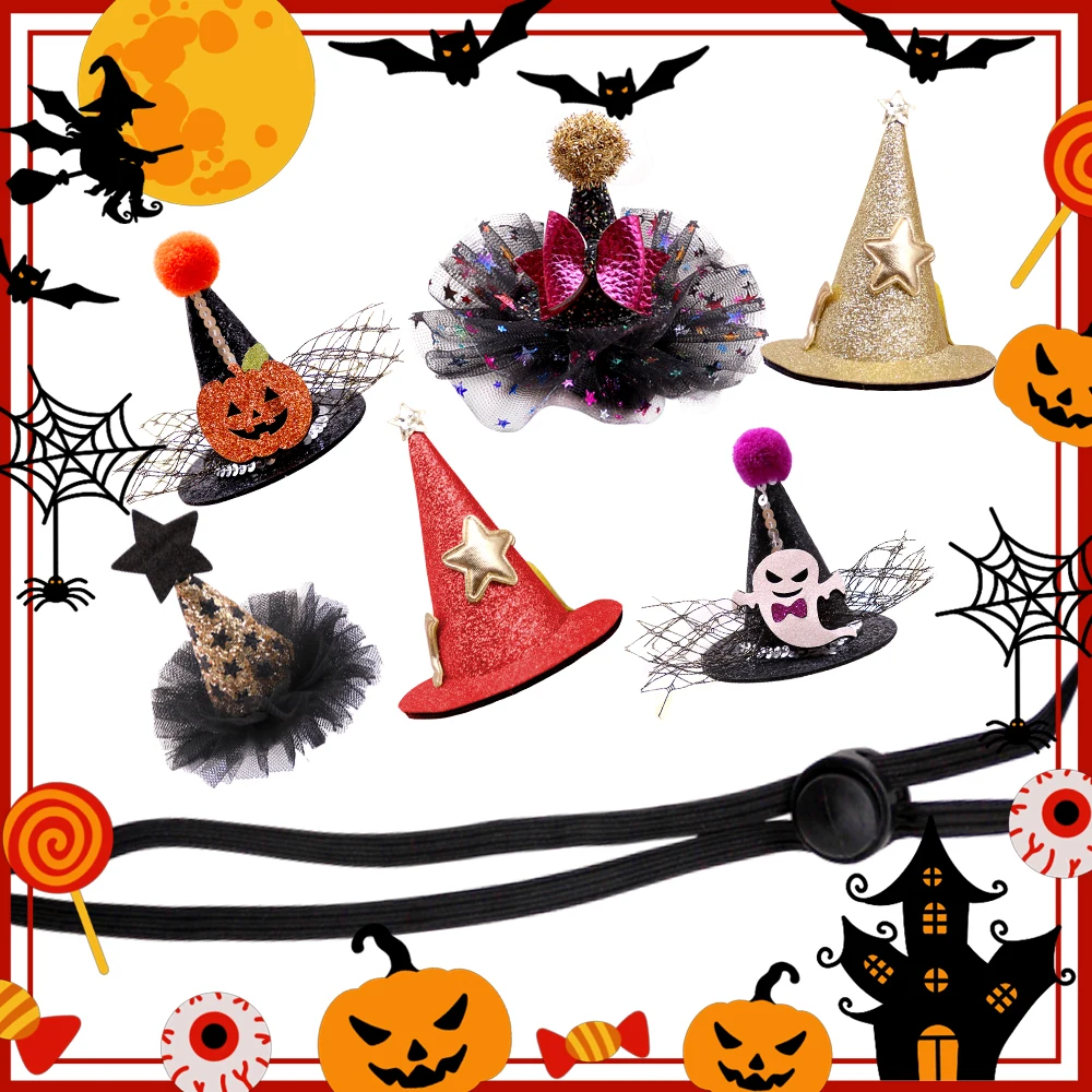 1PCS Halloween Decorate Dog Cat Caps Adjustable Dog Hats Witch Hat/Caps Pumpkin Patterns Pet Supplies Dog Puppy Hair Accessories