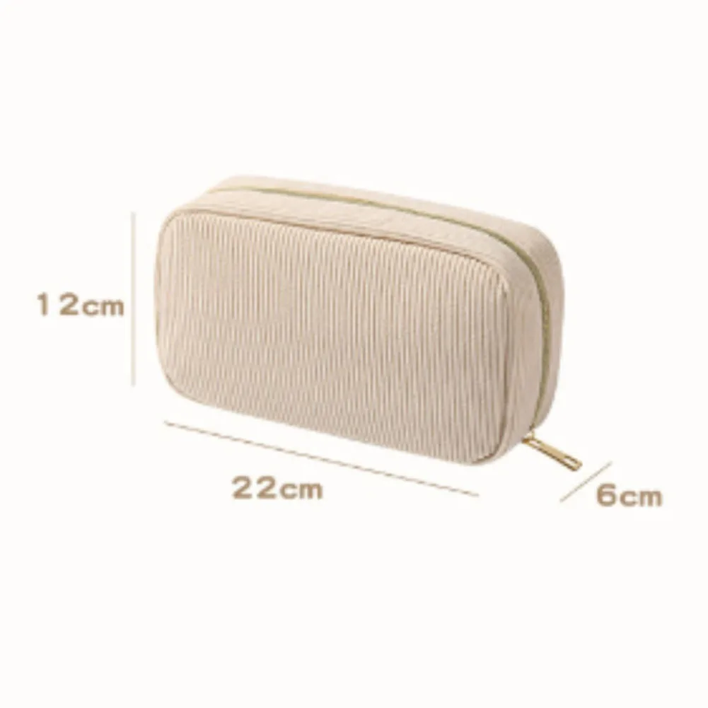 

Travel Makeup Organizer Corduroy Cosmetic Bag Portable Storage for Toiletries Electronics Compact Handheld Bag