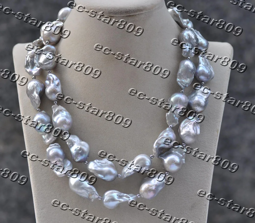 

MCT·STAR Z11545 18"-36" 28mm Gray Baroque Keshi Reborn Pearl Necklace CZ Cougar