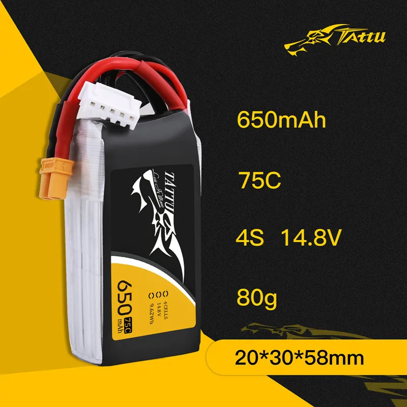 Imagem -03 - Bateria Tattu-lipo para Helicóptero rc Quadcopter Fpv Racing Drone Parts Xt30 Xt60 Plug 3s 4s 11.1 14.8v 650mah 75c