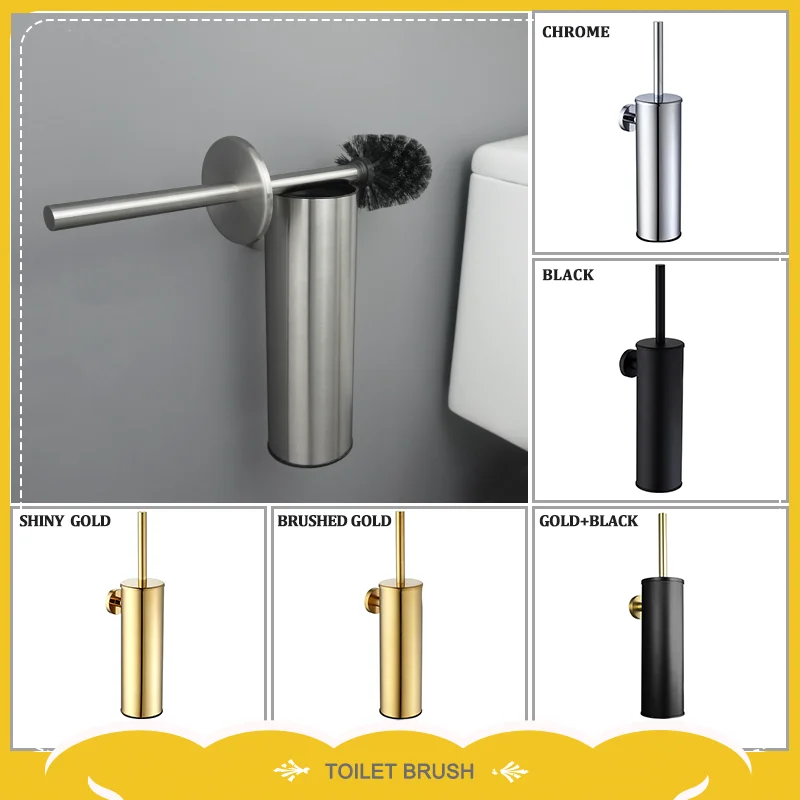 Brushed Gold Toilet Brush Holder Wall Mounted Stainless Steel Toilet Brush for Cleaning Storage Bathroom Hardware Accessories