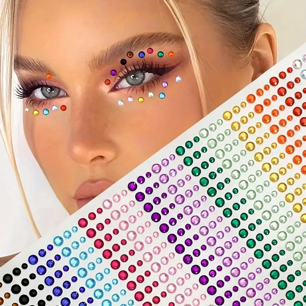 900pcs Self-Adhesive Rhinestone Stickers Round Shiny Gemstone Decals Face Body Nail for Stage Concert Party Makeup Decoration