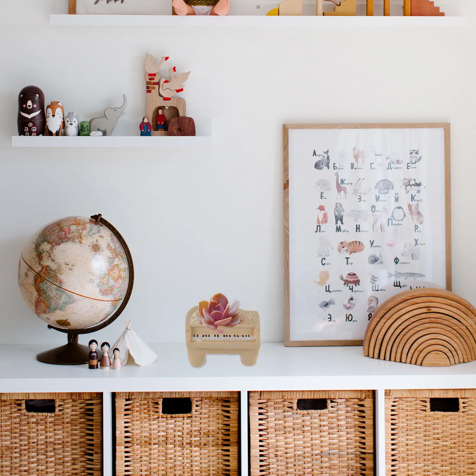 Mini Bonsai Flowerpot Cement Material Exquisite Workmanship Yellow Piano Note Design Succulent Plants Container Balcony Office