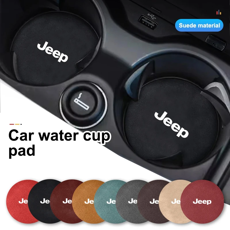 2 pçs estilo do carro coaster camurça couro copo de água almofada antiderrapante para jeep renegade compass grand-cerokee wrangler-jk