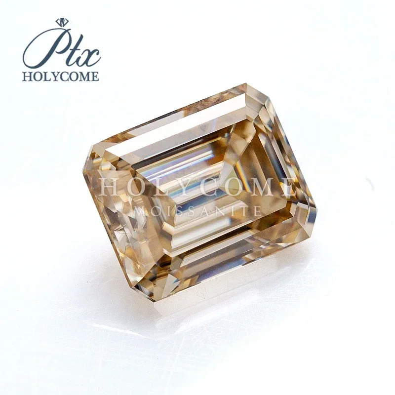 Holycome Moissanite Champagne Color Gra Certificated VVS1 Emerald Cut Loose Moissanite Supplier ODM OEM Factory Price Supply