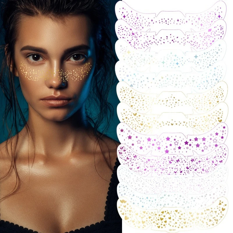 Disposable Temporary Tattoo Stickers New Freckle Tattoos Gold Silver Foil Flash Face Makeup for Party Cosplay Stickers