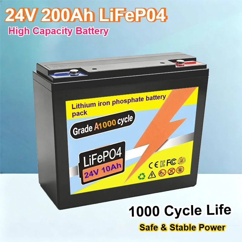 Grade A 24V 10Ah 240Wh LiFePO4 battery, 1000 cycle safe, suitable for trolling motors, off-grid solar and emergency backup power