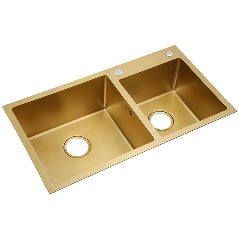 Stainless Steel Gold Rose Gold Nano Double Slot Manual Thickened Kitchen Vegetable Basin Household Basin Sink