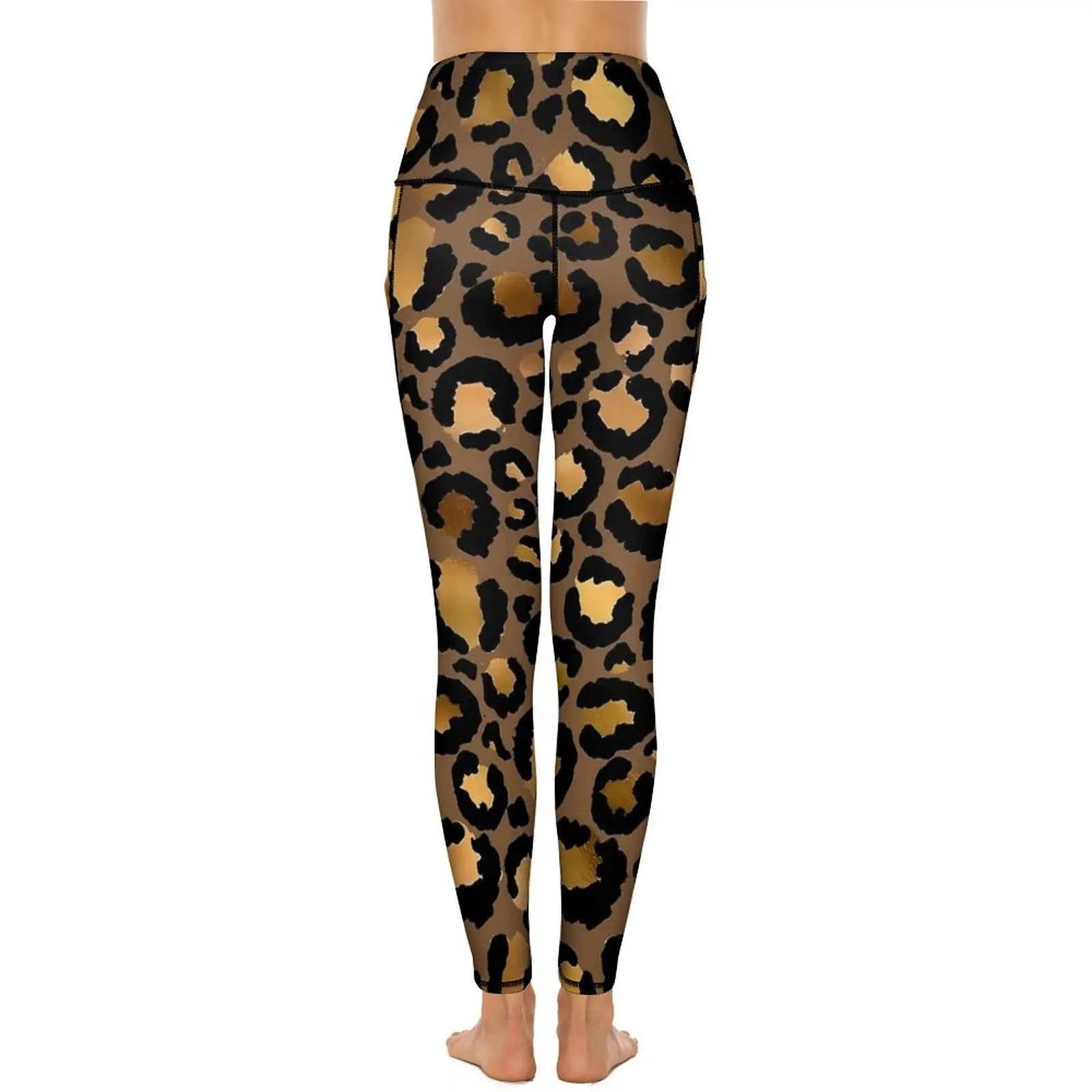 Leggings léopard dorés et bruns pour femmes, pantalons de yoga sexy taille haute, Leggins de commande drôles, design fitness, course à pied, legging de sport