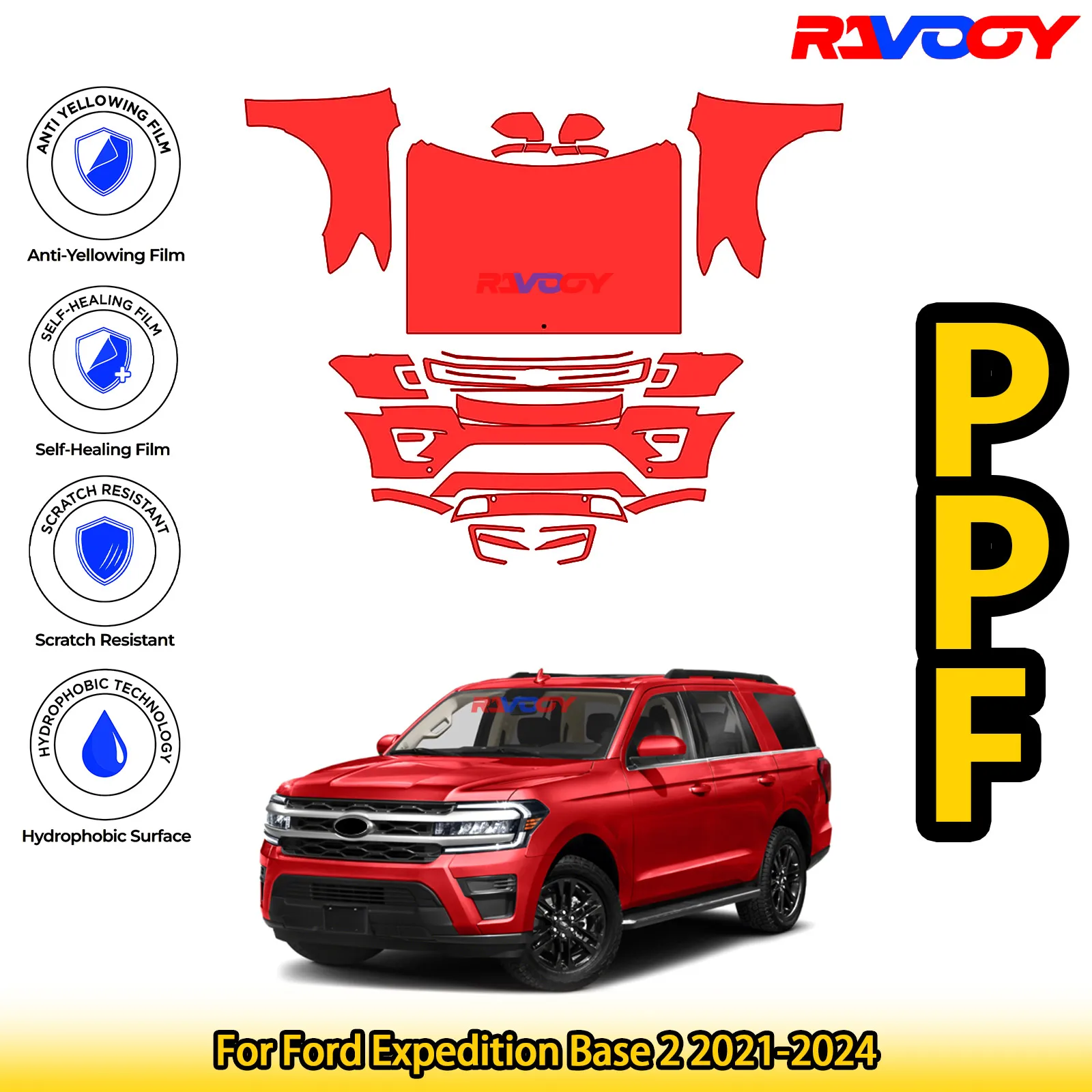 

Для Ford Expedition Base 2 2021-2024 глянцевый матовый черный предварительно вырезанный передний комплект PPF, защитная пленка для краски