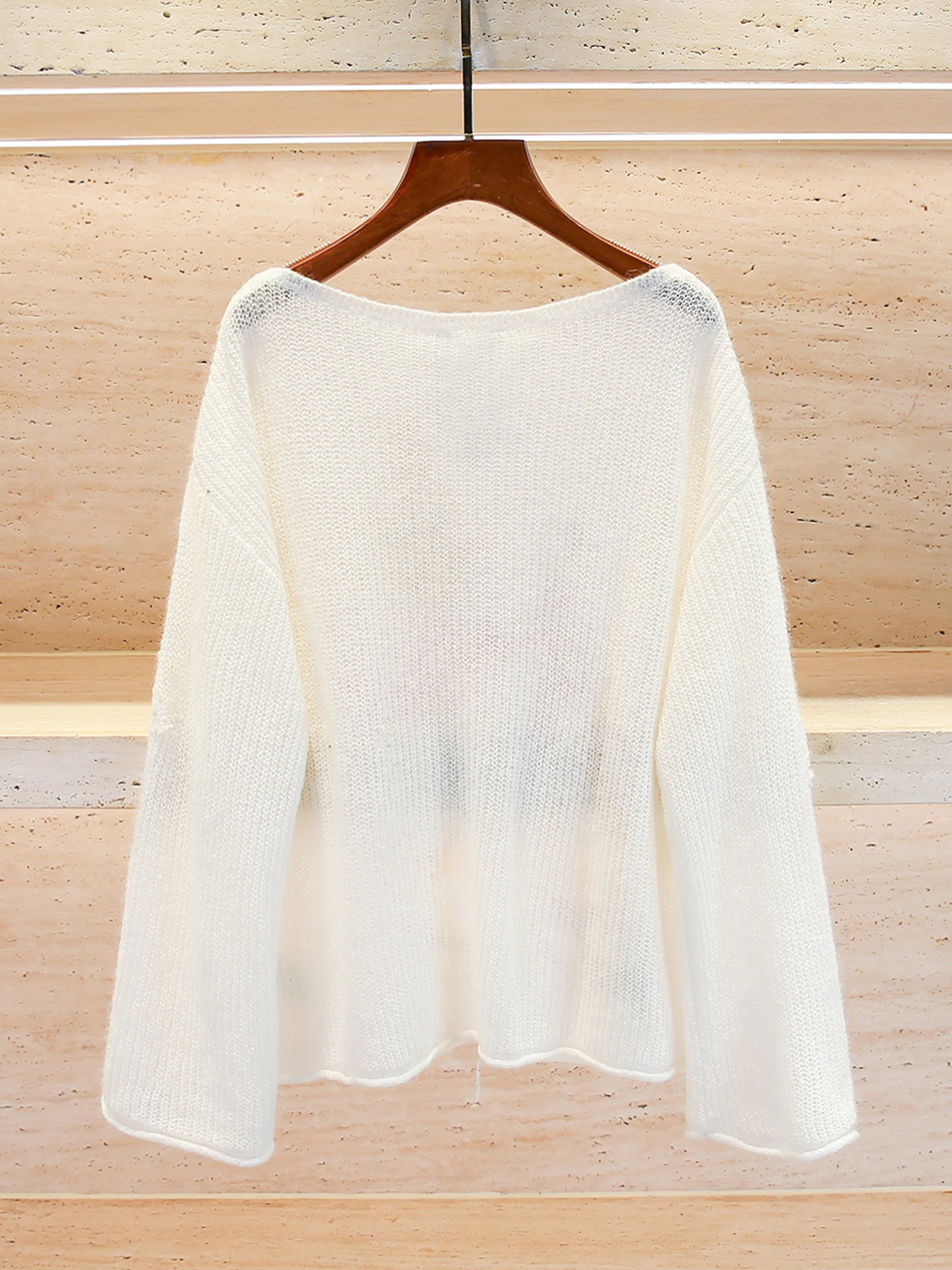 Ele Women's Knitted Top Iris Flower Hollow out Loose Fit Gentle Sle Commute Faion Long Sve round Ne Knitwear