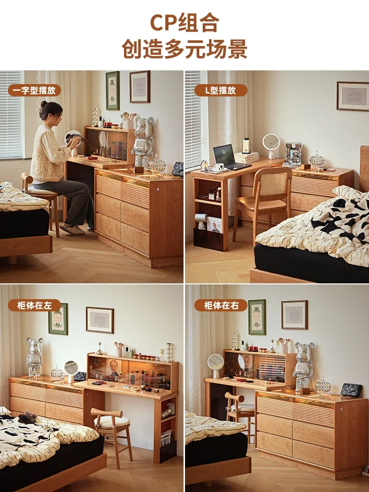 Solid wood dresser chest integrated makeup table