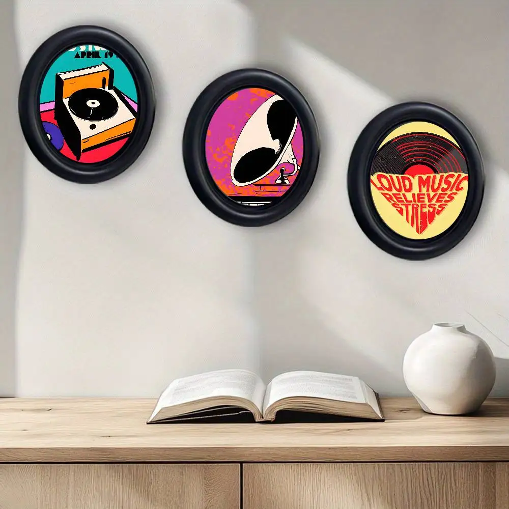 LOVE Music CD Radio line art Stylish Wooden Elliptical Photo Frame, Perfect for Home & Holiday Decoration, Great Gift Choice