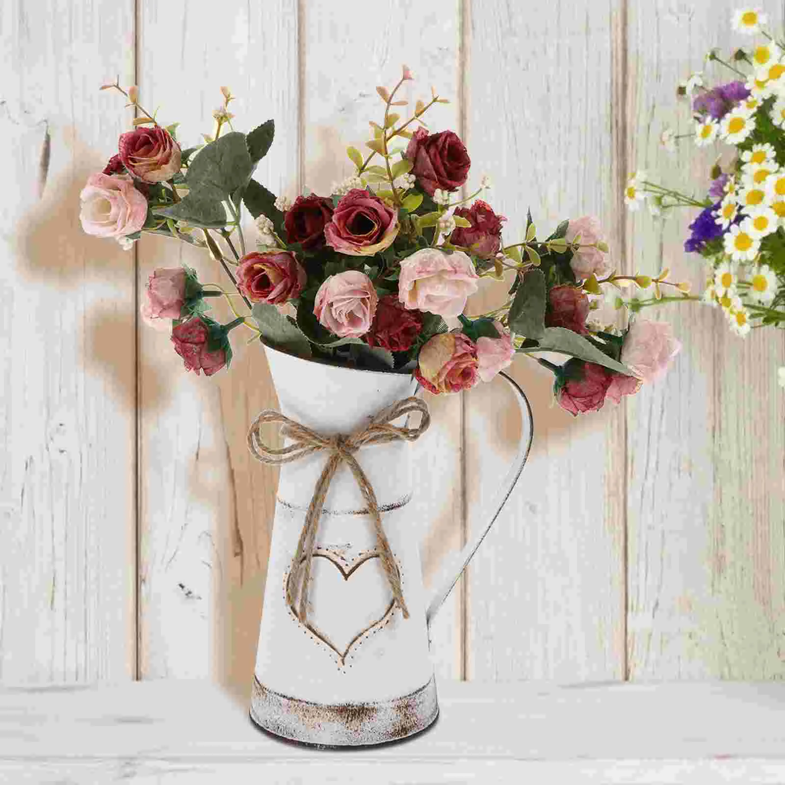 Vase Flower Metal Farmhouse Pitcher Jug Bucket Rustic Galvanized Decor Flowers For Milk Can Planter Chic Shabby Vintage Pot