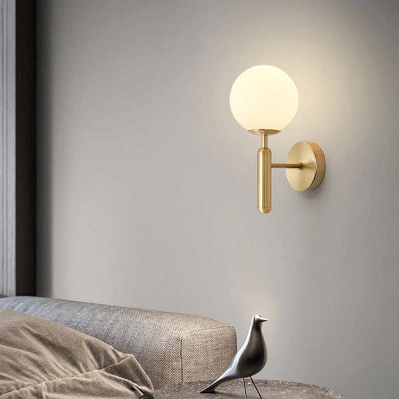 Modern Glass Ball Mirror Wall Lights Bedroom Home Living Room Decor Bedside Study Read Lights Fixtures Black Stairs Lighting