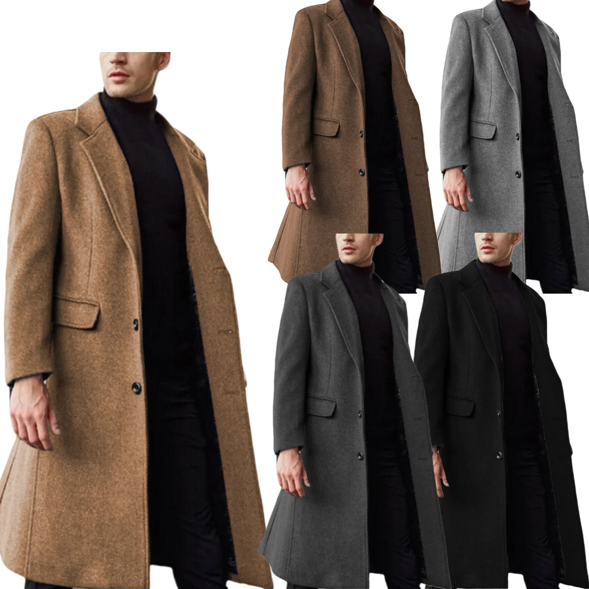 

Elegant Men's Trench Coat with Notched Lapel Single-Breasted Long Coat for Business And Prom Winter Jacket