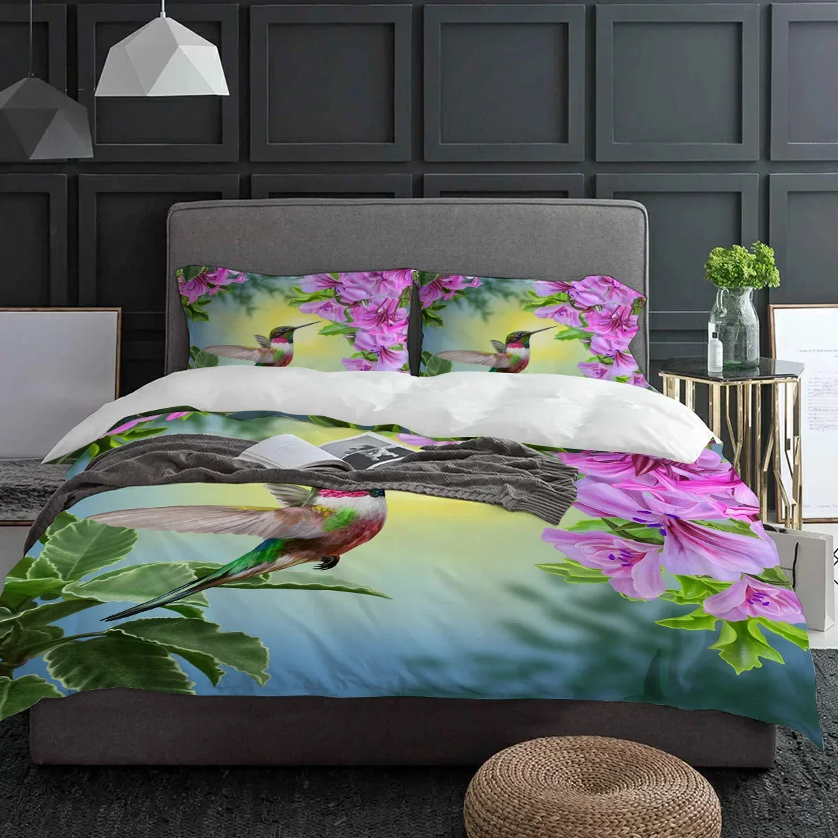 

Plant Flower Hummingbirds Bedding Set 3pcs Boys Girls Duvet Cover Pillowcase Kids Adult Quilt Cover Double Bed Set Home Textile