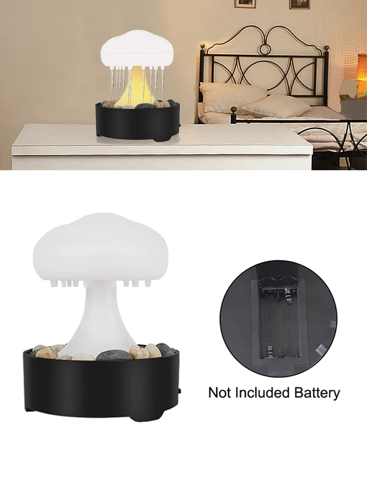 Mushroom Lamp Night Light Rain Cloud Led Fountain Simulated Water Drop Atmosphere Light Bedroom Livingroom Decorations