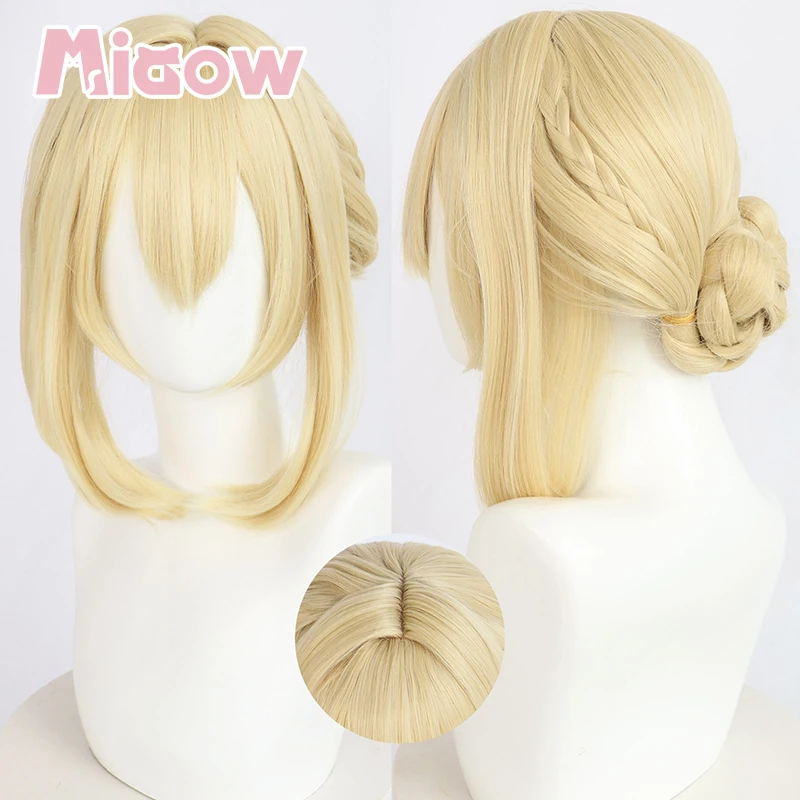 Anime 'Violet Evergarden' Violet Cosplay Wig, Light Blonde Pre-styled Updo Bun Hair Heat Resistant Synthetic Wig