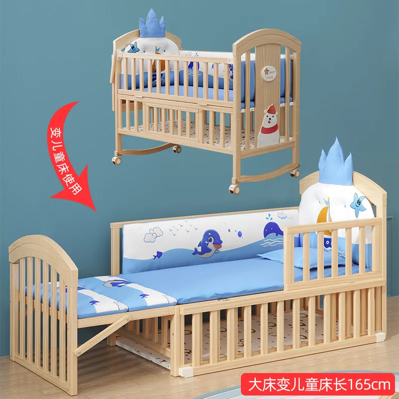 Crib Solid wood unpainted baby bb  Cradle  Newborn multi-function Children's cirb Splicing large