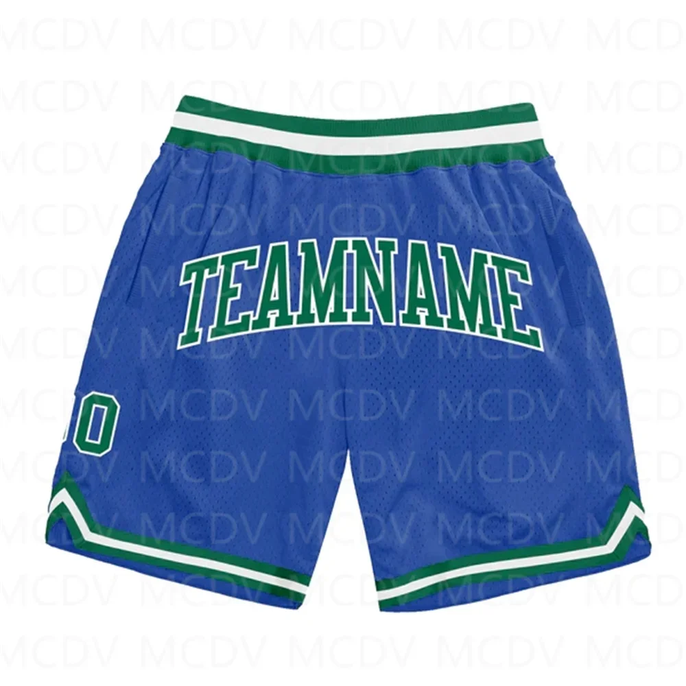 

Custom Blue Kelly Green-White Authentic Throwback Basketball Shorts 3D All Over Printed Men's Shorts Quick Drying Beach Shorts