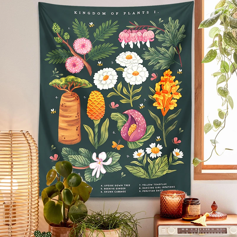 

Botanical flowers Tapestry Wall Hanging kingdom of plants Wildflower Reference Chart Bohemian Tapestries INS Home Decor gift