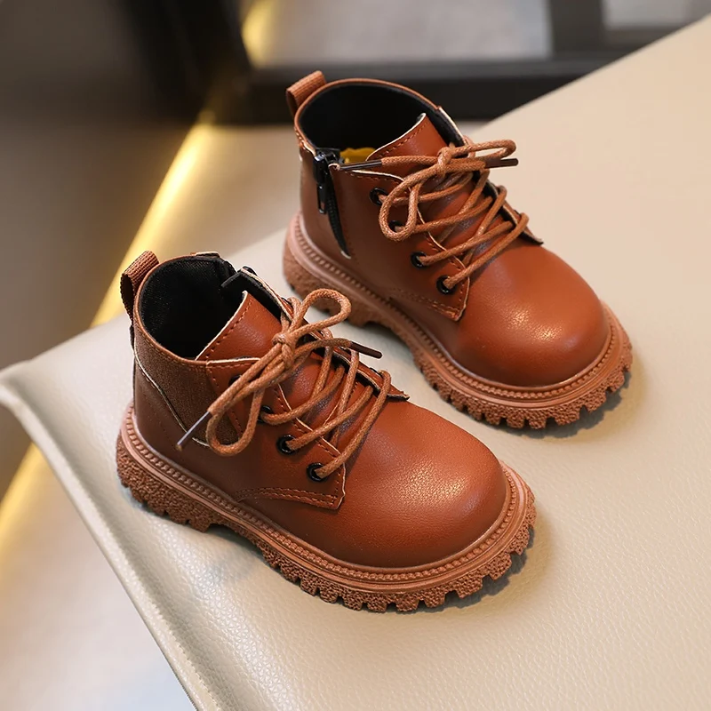 

Autumn Winter Children Boots Platform Zipper Kids Toddler Short Boot Round Toe Pu Leather Anti-Slip Soft Comfy Boys Girls Shoes