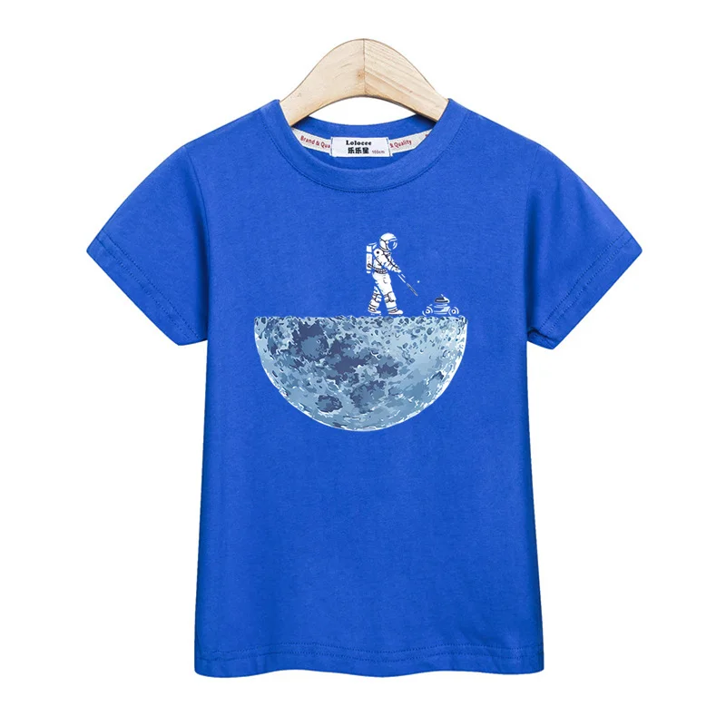 Astronaut New Cartoon T-shirt Boys Summer Shirt Children Short Sleeved Tops Spaceman Clothes 3-14T