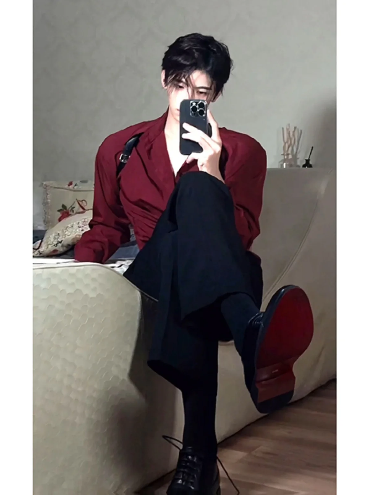 

Bla Men's Autumn Winter Straight Leg Pants Design Sensation Nine Points Flared Casual Trousers Faionable Loose Fit