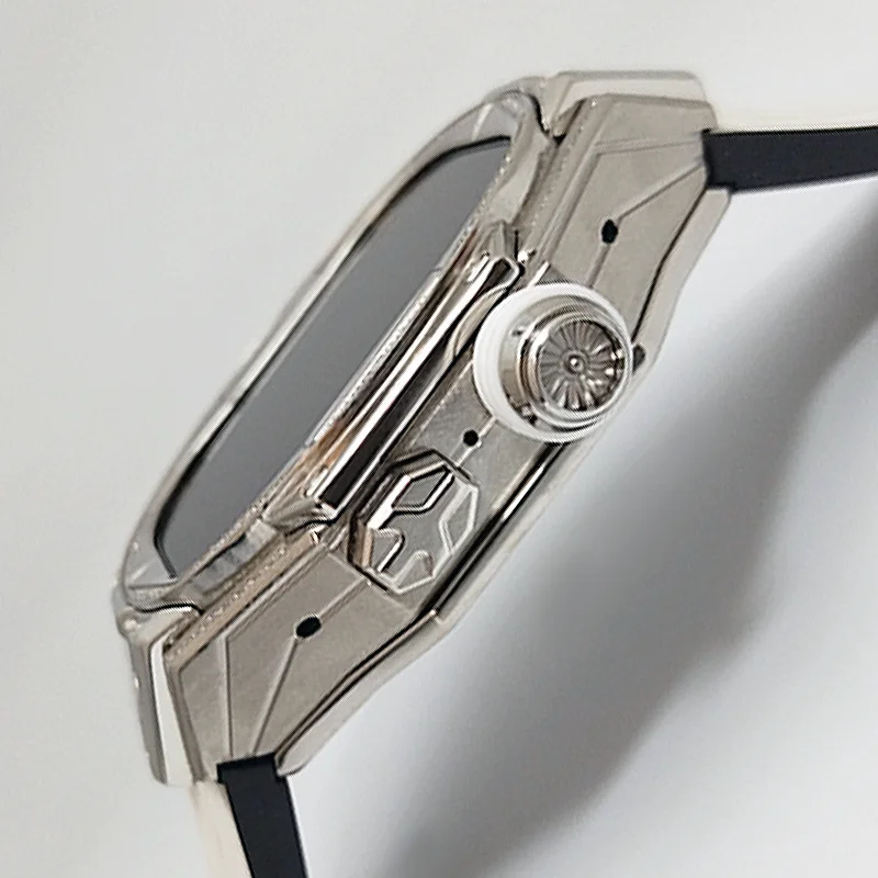 Relógio de moissanite luxuoso, liga de titânio com pulseira de borracha fluorada, kit de modificação bicolor merge 49 para apple watch ultra case